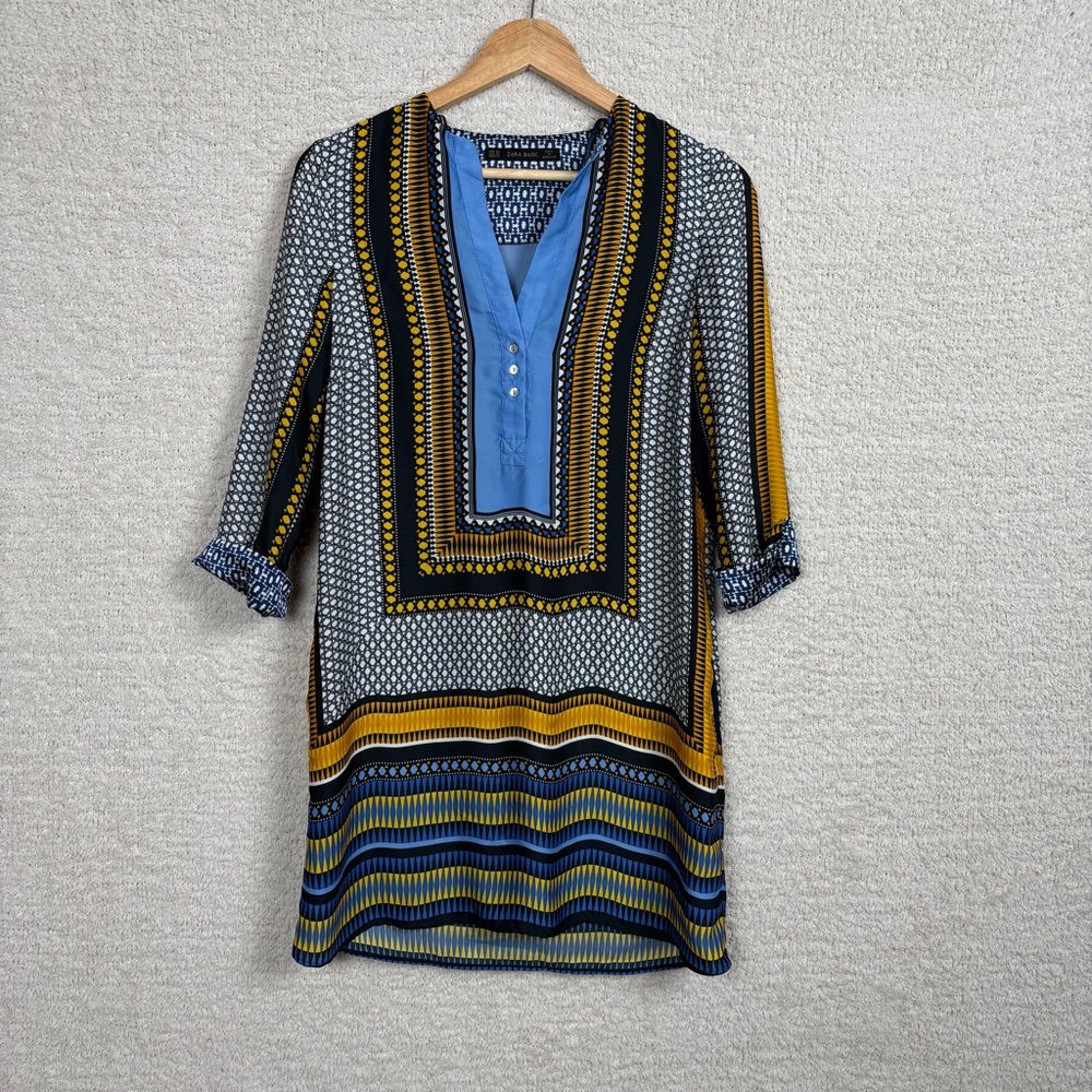 Zara Basic Dress Womens XS Moroccan Print Tunic‎ Mini Shift Pockets Popover